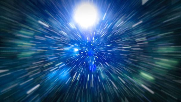 Abstrakt von Warp- oder Hyperraumbewegungen in blauer Sternenspur. - Foto, Bild
