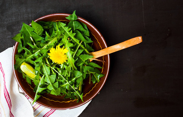 Karahindiba salata bir kase Üstten Görünüm - Fotoğraf, Görsel