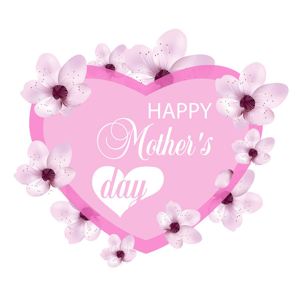 Heart with cherry flowers for Mothers day isolated on white background. Design for posters, banners or cards. Vector - Vector, imagen