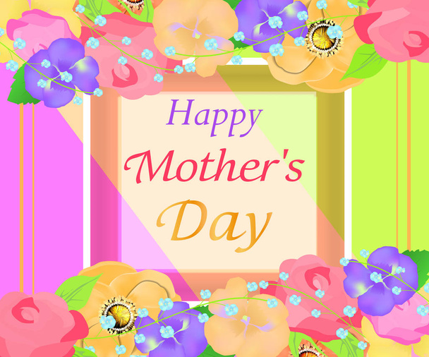 Bright background Mothers day with beautiful flowers  greeting card. Design for posters, banners or cards. Vector - Διάνυσμα, εικόνα