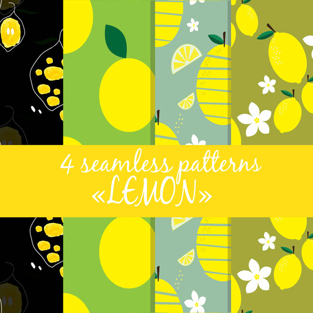Seamless patterns collection with lemons - Вектор, зображення