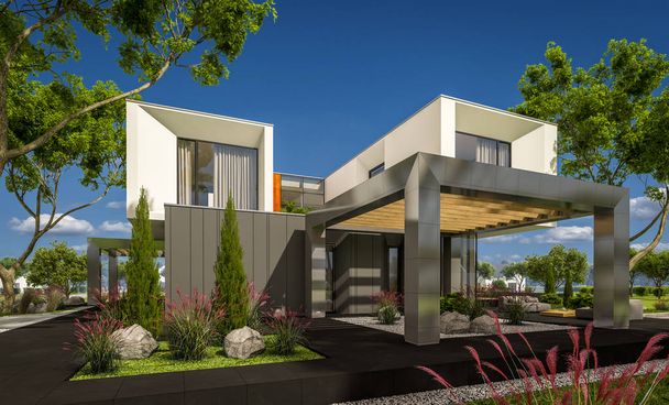 3D rendering a modern ház a kertben - Fotó, kép
