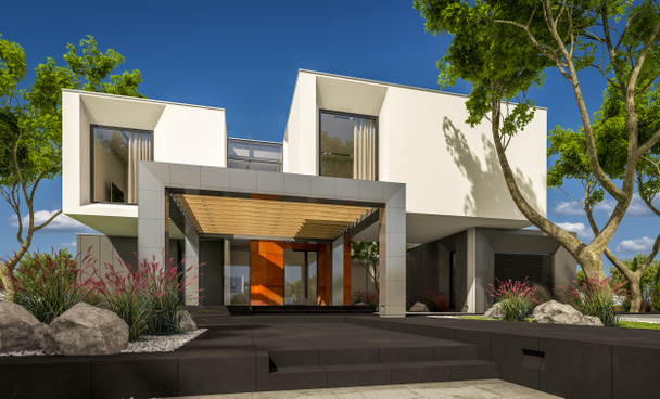 3D vykreslování moderní dům v zahradě - Fotografie, Obrázek