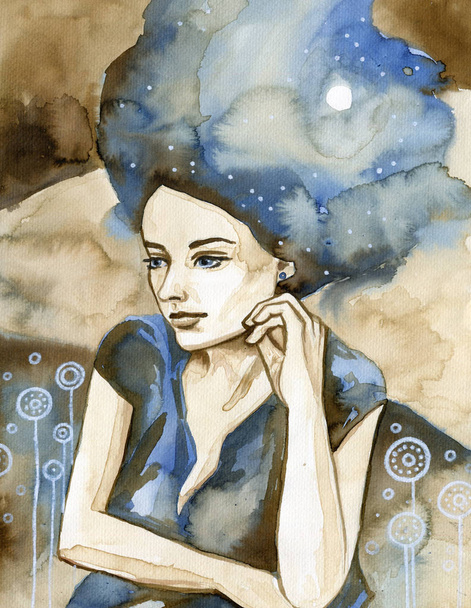 Watercolor portrait of a beautiful woman. - Photo, Image