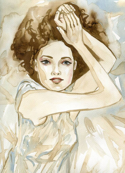 watercolor portrait of a beautiful woman - Photo, Image