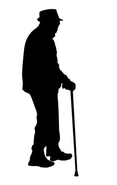 Silhouet van de oude man met wandelstok - Vector, afbeelding