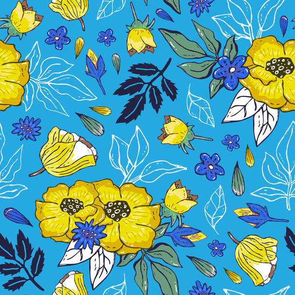 Vector seamless background pattern with hand drawn flowers - Vector, Image
