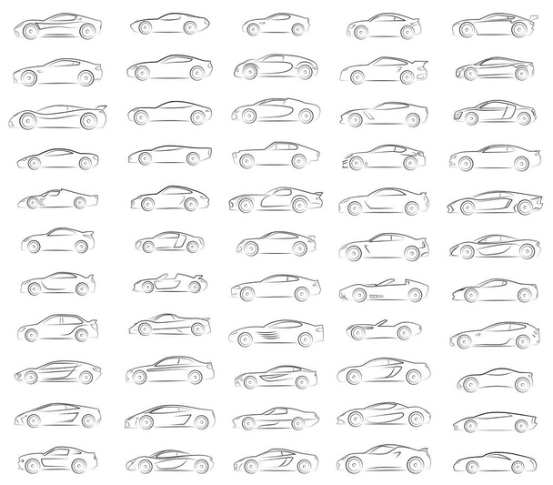 Spor otomobillerin büyük set Vector silhouettes - Vektör, Görsel