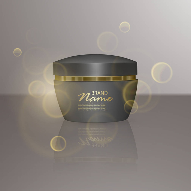 Luxe cosmetische sjabloon voor advertenties, realistische 3d cosmetische pot met verlichting flare effect. Vectorillustratie merk, eps10 - Vector, afbeelding