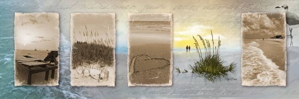 Den na pláž / snímky z dne na pláži v kombinaci s digitální ilustrace. Obrazy mají hystericky okraje - Fotografie, Obrázek