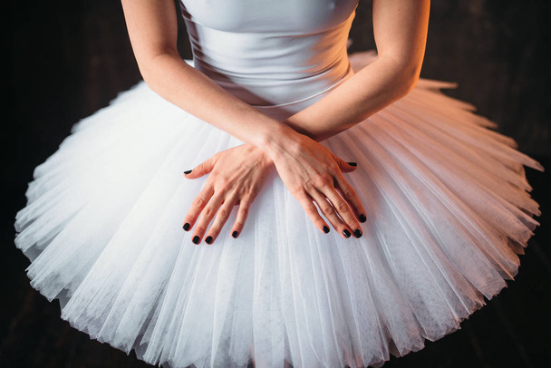 closeup view of graceful ballerina in white costume  - Фото, изображение