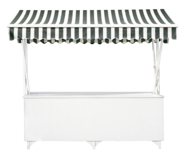 Biały stojak z szare paski namiot - Zdjęcie, obraz