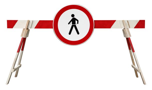 Pasiasty przeszkodą dla pieszych znak - Zdjęcie, obraz