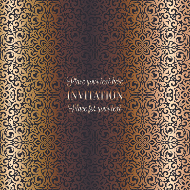 Gold Wedding Invitation Card template design with damask pattern on background. Традиционное оформление свадьбы в стиле барокко
 - Вектор,изображение