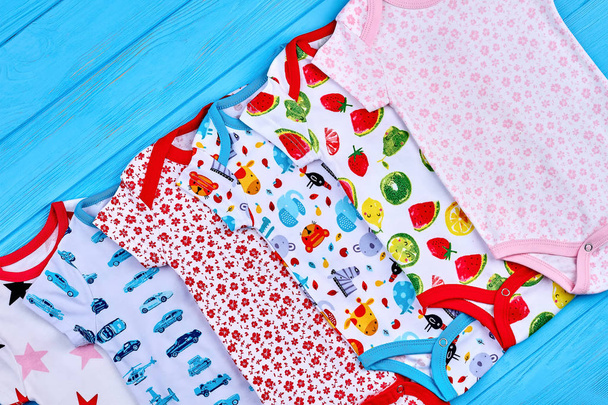 Set of printed cotton baby bodysuits. - Photo, Image