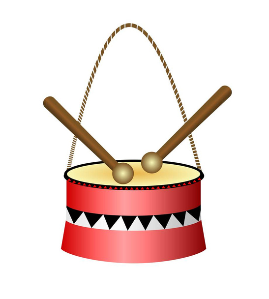 Clip art pequeño tambor rojo aislado sobre fondo blanco. Hermoso juguete para niños para la comodidad y el bienestar de los padres
, - Vector, imagen