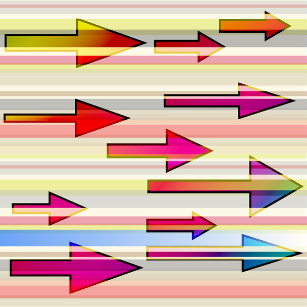Various arrows over background with colorful strips - Διάνυσμα, εικόνα
