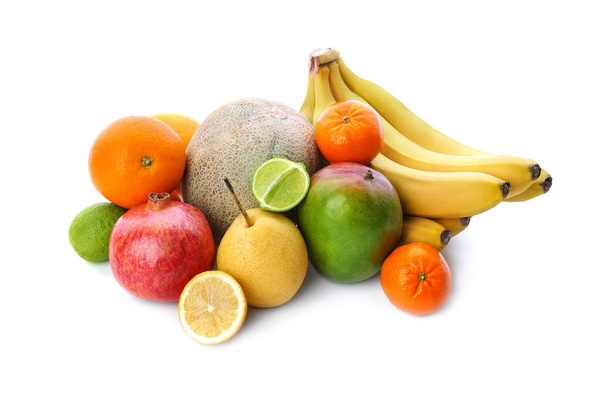 Conjunto de frutas tropicais frescas sobre fundo branco
 - Foto, Imagem