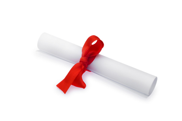 Diploma con cinta roja aislada
 - Foto, imagen