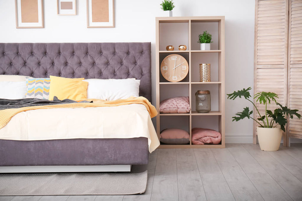 Bedroom interior with comfortable soft bed - Foto, Imagen