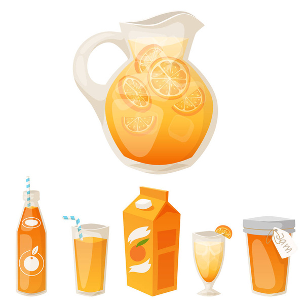 Πορτοκάλια και πορτοκαλί προϊόντα διανυσματικά εικονογράφηση φυσικών εσπεριδοειδών διάνυσμα ζουμερά και τροπικού επιδόρπιο ομορφιά οργανικών χυμών υγιεινά τρόφιμα. - Διάνυσμα, εικόνα