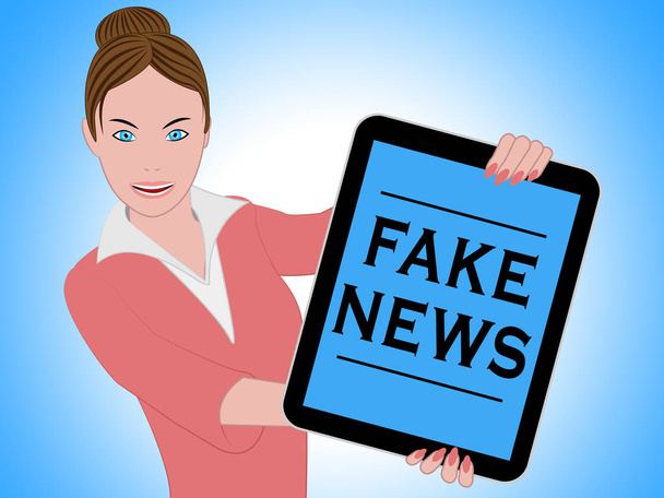 Mujer sosteniendo noticias falsas tableta 3d ilustración
 - Foto, Imagen