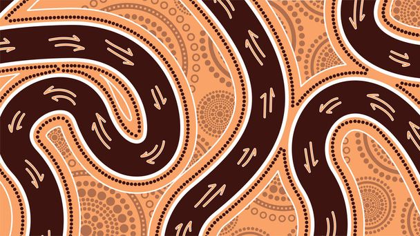 Мистецтво аборигенів Векторний живопис з доріжкою кенгуру. Ілюстрація на основі стилю аборигенів точкового фону
 - Вектор, зображення