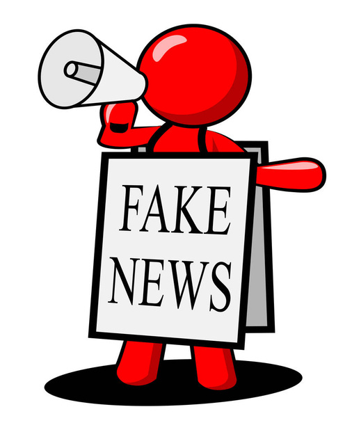 Personaje de noticias falsas con megáfono y signo 3d Ilustración
 - Foto, Imagen