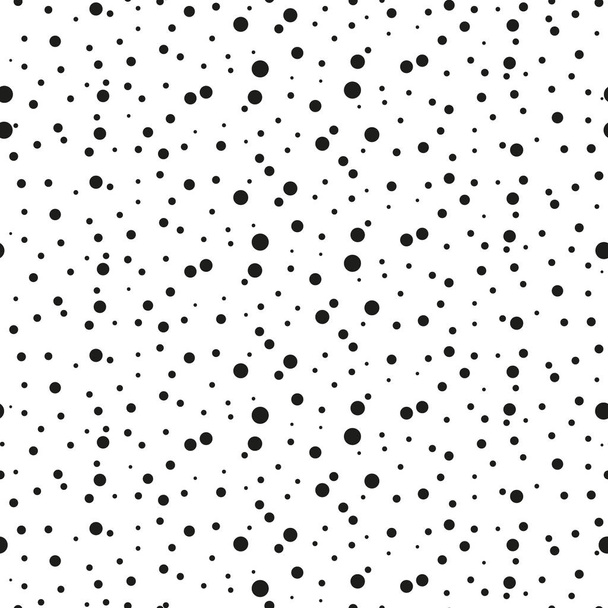 Random pattern of grey polka dots on white, different shades and sizes - vector illustration. Random pattern polka dots. Black white and grey polka dot background. Random big and small dots. - Vector, Image