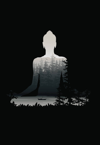 Buddha background vector, Buddha and nature, meditation background - illustration  - Vector, Image