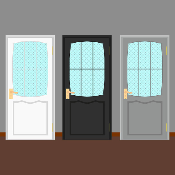 Vector colorful Closed Door with Frame Isolated.Realistic and Flat color style design. White black and brown color doors - Vector, Image