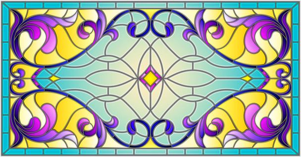 llustration in stained glass style with abstract  swirls,flowers and leaves  on a light background,horizontal orientation - Vector, Image