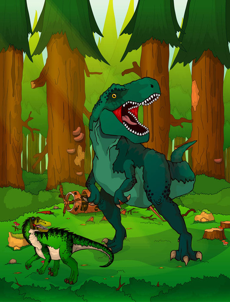 Tyranosaura na pozadí lesa - Vektor, obrázek