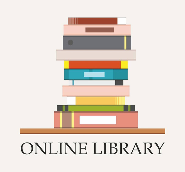 Kirjahylly kirjoja valkoisella taustalla. Online Kirjasto koulutus käsite
 - Vektori, kuva