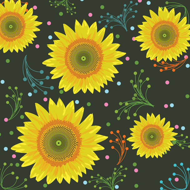 Sunflower background, seamless pattern - Vector illustration  - Vetor, Imagem