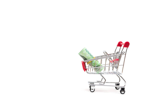 Korean money and shopping cart on white background : economy con - Valokuva, kuva