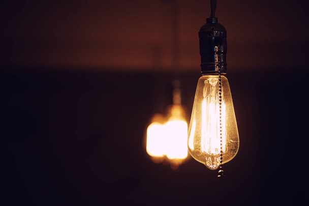 Lamps with tungsten filament. Edisons light bulb. Filament fila - Foto, Imagen