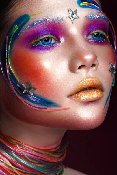Beautiful girl with creative make-up in pop art style. Beauty face. - Foto, Imagem