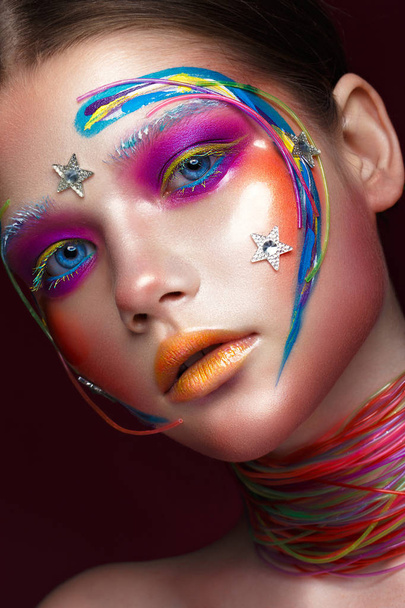 Beautiful girl with creative make-up in pop art style. Beauty face. - 写真・画像