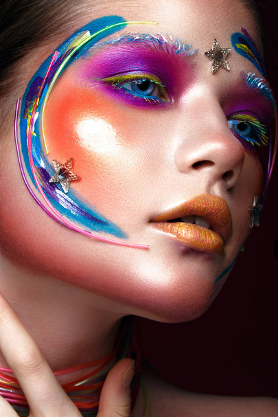 Beautiful girl with creative make-up in pop art style. Beauty face. - Valokuva, kuva