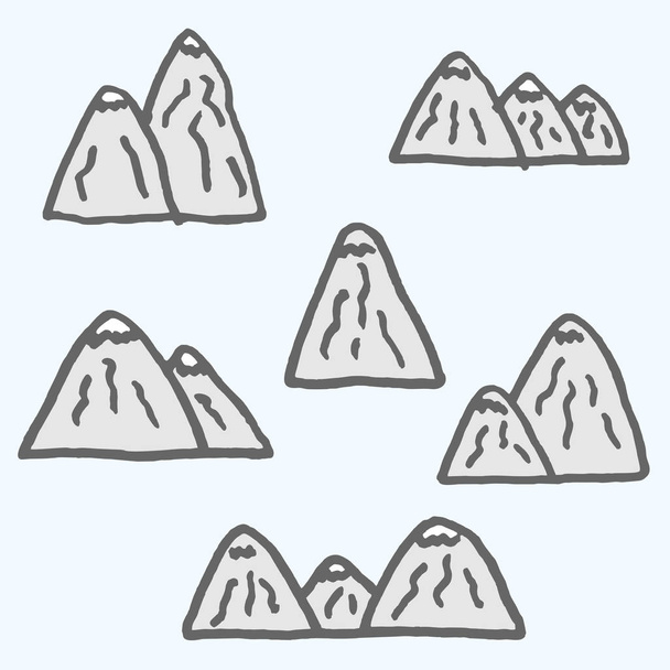 Vector illustration set of different freehand drawn cartoon mountains made in kid childish style - Vector, Image