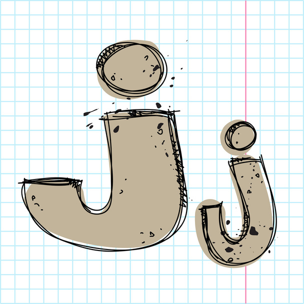 Hand drawn letter j on a writing-book-backgr ound. Vector illustration - Вектор,изображение
