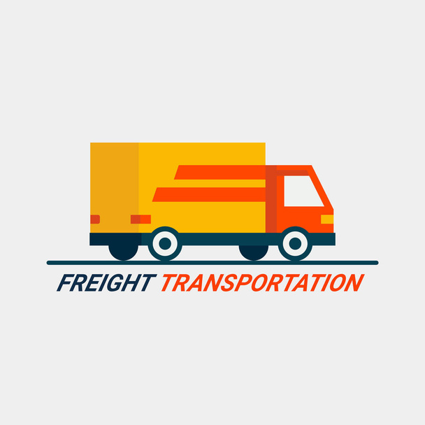 Áru szállítás fogalmát. Rakomány logisztikai szolgáltatás. Lapos stílusú teherautó ikon-ra könnyű háttér. Gyors szállítás az autó, vagy kamion. Gyorsposta. - Vektor, kép