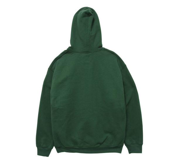 Blanko Hoodie Sweatshirt Farbe grün Rückansicht auf weißem Hintergrund - Foto, Bild