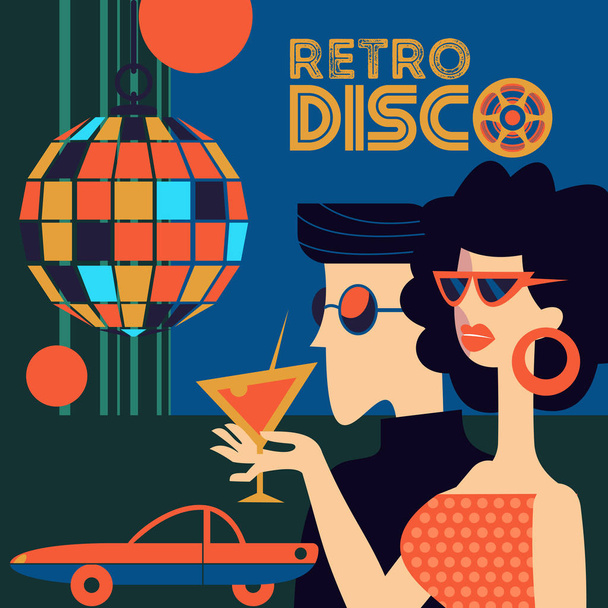 Retro disco party. Vector illustration. - Vektör, Görsel