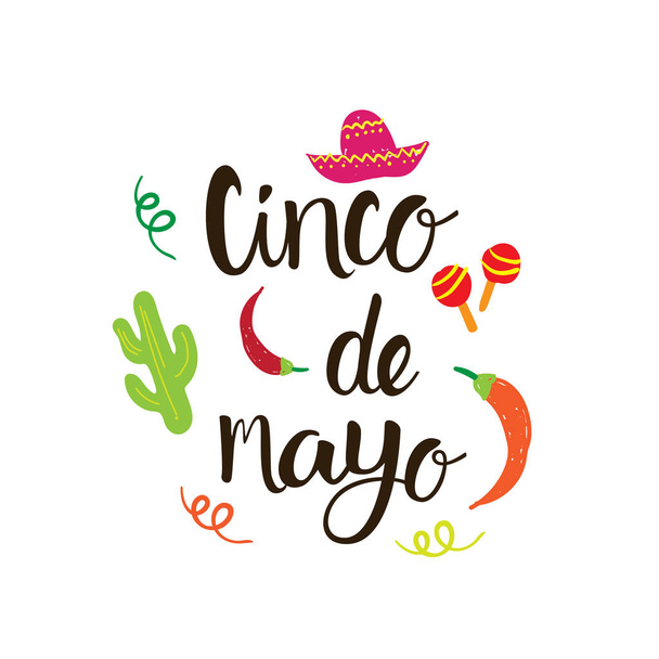 Cinco De Mayo Mexican Holiday Greeting Card Hand Drawn Lettering Background - Vektor, kép
