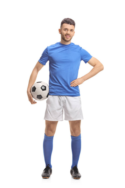 Full length portrait of a male soccer player isolated on white background - Φωτογραφία, εικόνα