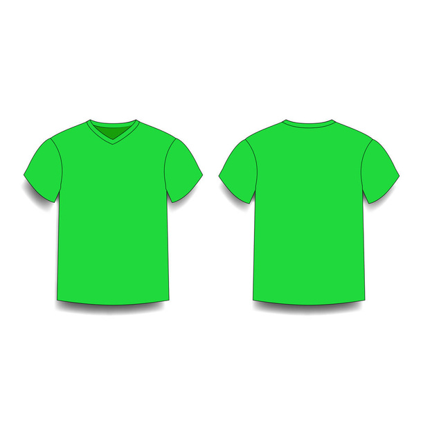 Зеленый шаблон мужской футболки V-образный вид спереди и сзади
. - Вектор,изображение