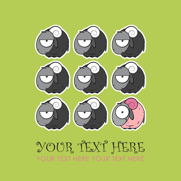 Greeting card with sheep. Vector illustration. Place for your text. - Vektori, kuva