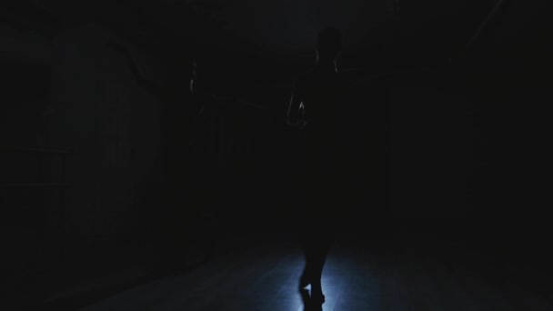 silhouette of a couple who dances in the training room - Footage, Video